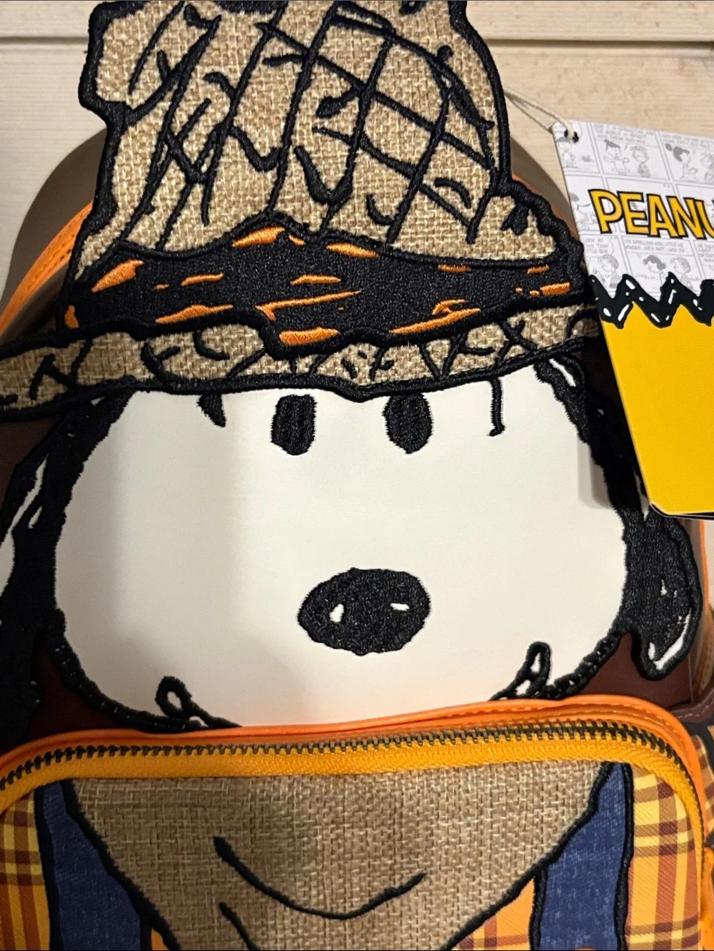 Loungefly Peanuts Snoopy Scarecrow Mini Backpack in White, Brown & Orange